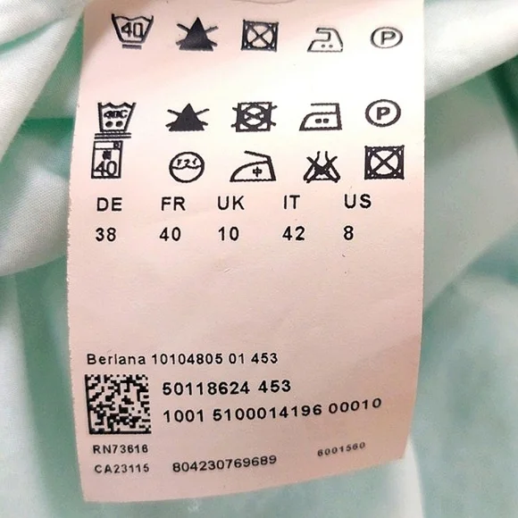 Hugo Boss Vintage Pleated Front Long Sleeve Button Up Blouse Pale Blue/Green - Picture 9 of 10